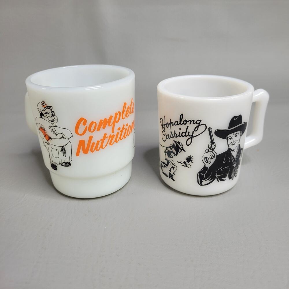 Vintage Milk Glass Coffee Mugs Hopalong Cassidy Golden Sun Nutrition